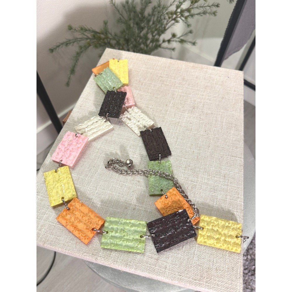 unique chain belt Resin colorful pastel Tiles 60s 70s retro costume textured lg